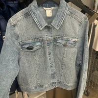 [S] DKNY RHINESTUD LOGO EMBELLISHED TRUCKER JACKET,BLUE VALE, DJ4J6067-JD8 (SD1163)