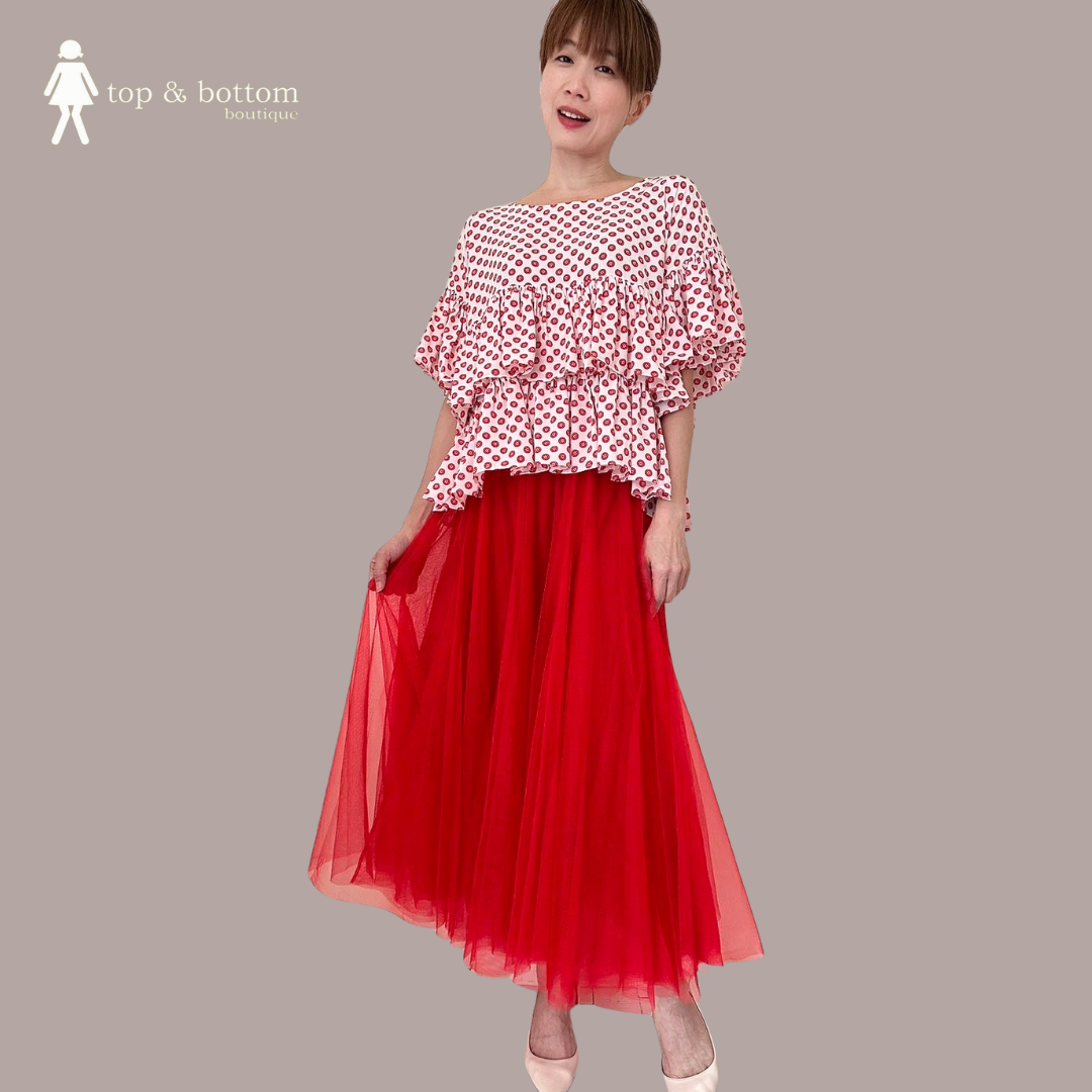 CHIFFON MOTIF PRINTED FRILLS TIERED BLOUSE