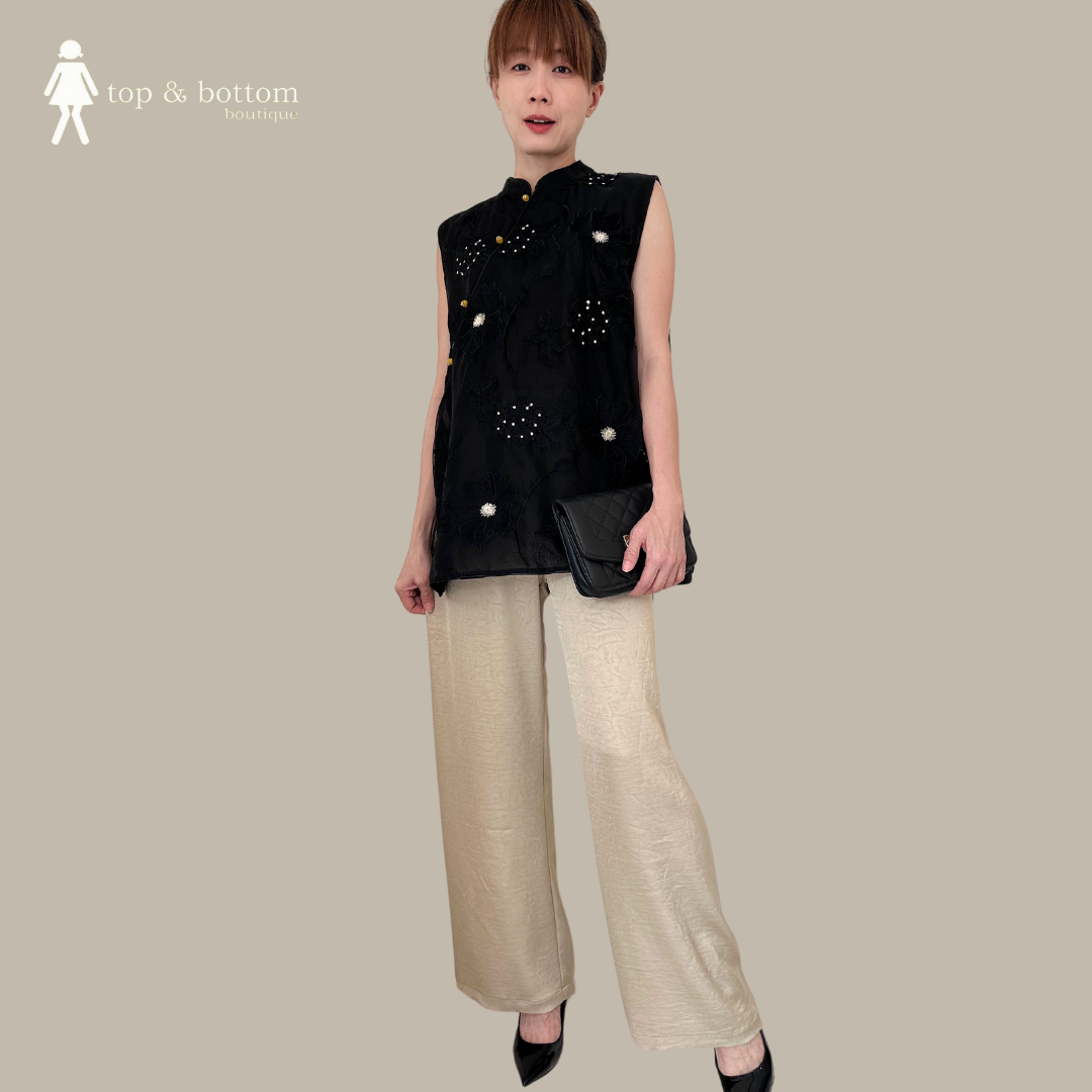 SATIN ELASTIC WAISTED WIDE LEG LONG PANT