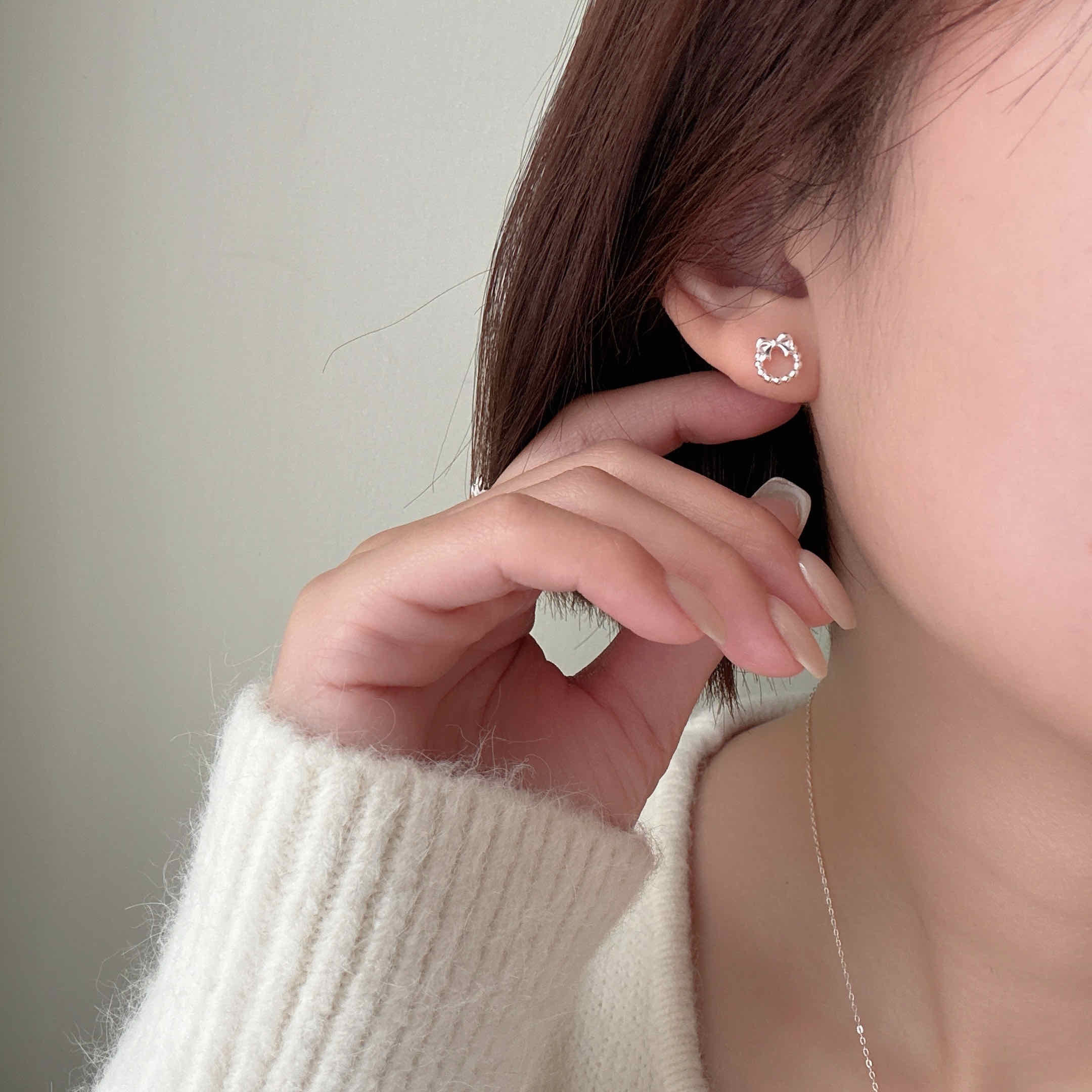 🇰🇷925 silver 蝴蝶結花圈耳環