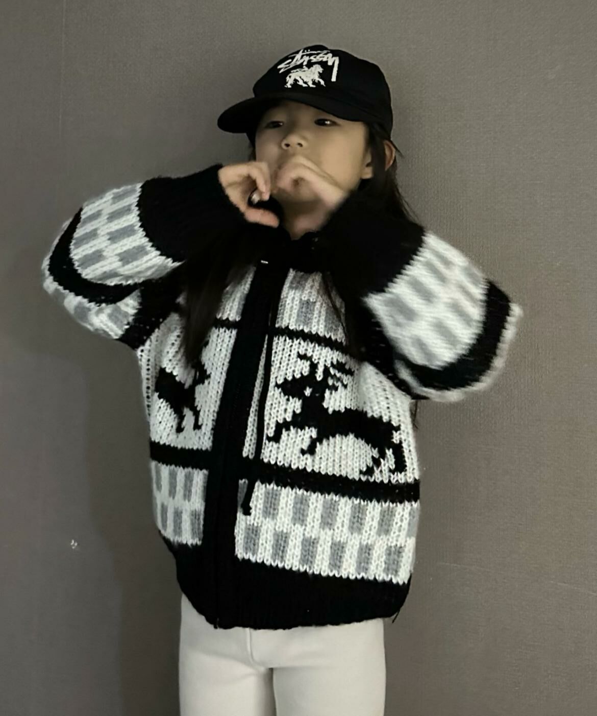 鹿圖案連帽拉鍊針織外套(童裝) WELL DONE-114JK