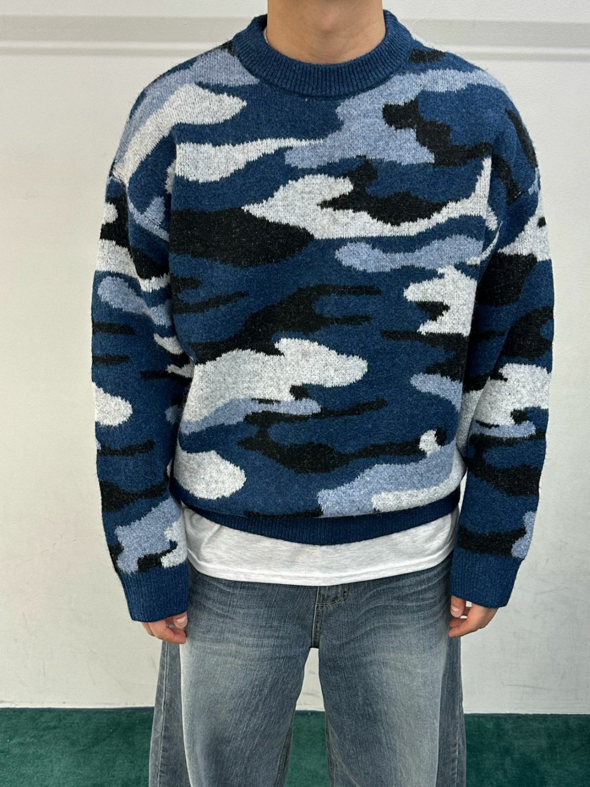 圓領迷彩圖案針織衫 WELL DONE-115T