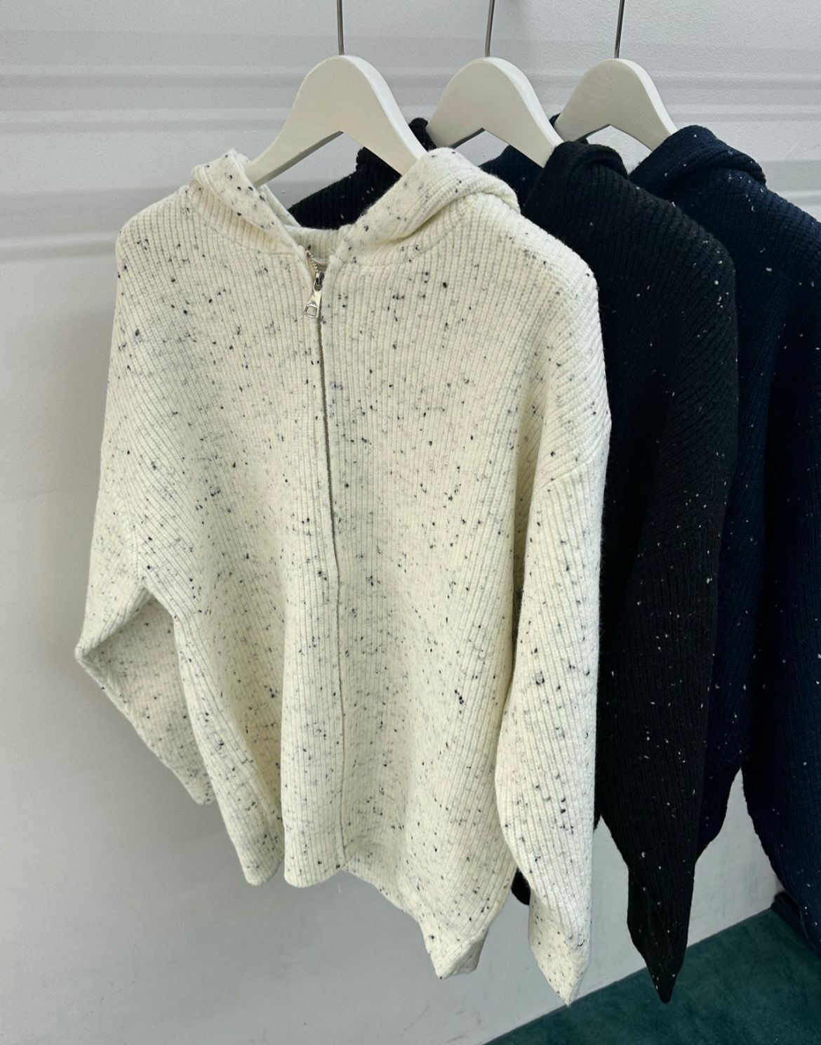 混色連帽拉鍊針織外套 WELL DONE-116JK