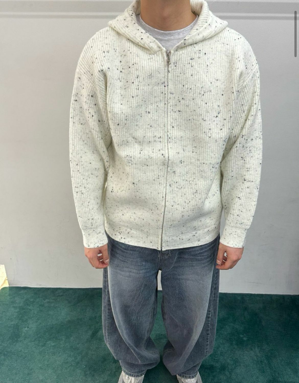 混色連帽拉鍊針織外套 WELL DONE-116JK