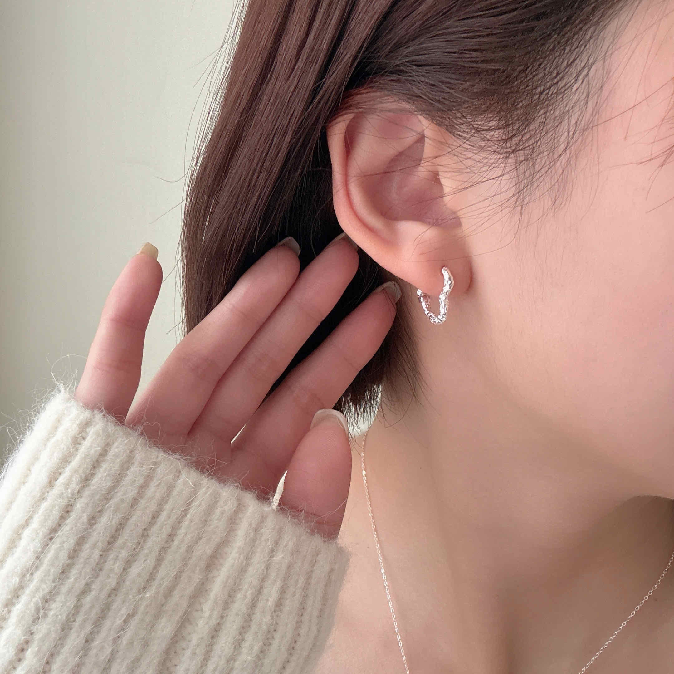 🇰🇷925 silver 滿天星愛心易扣耳環