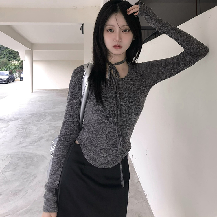 繞頸針織長袖上衣