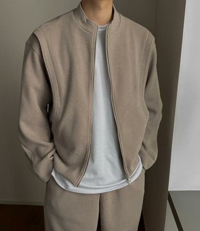 圓領暗直紋拉鍊外套 kds-012JK