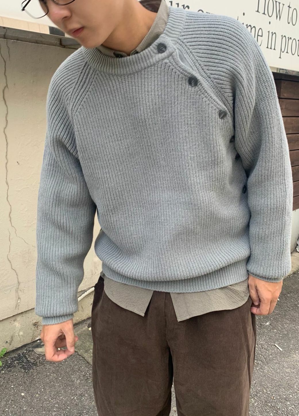 圓領暗直紋扣鈕針織衫 kds-017T