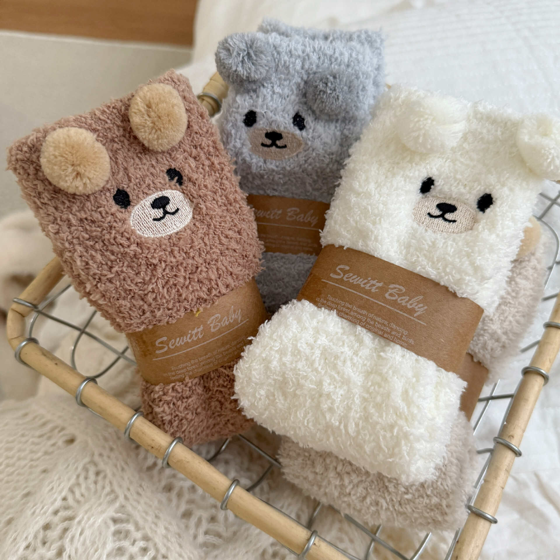 《5462》♾️可愛小熊珊瑚絨保暖襪