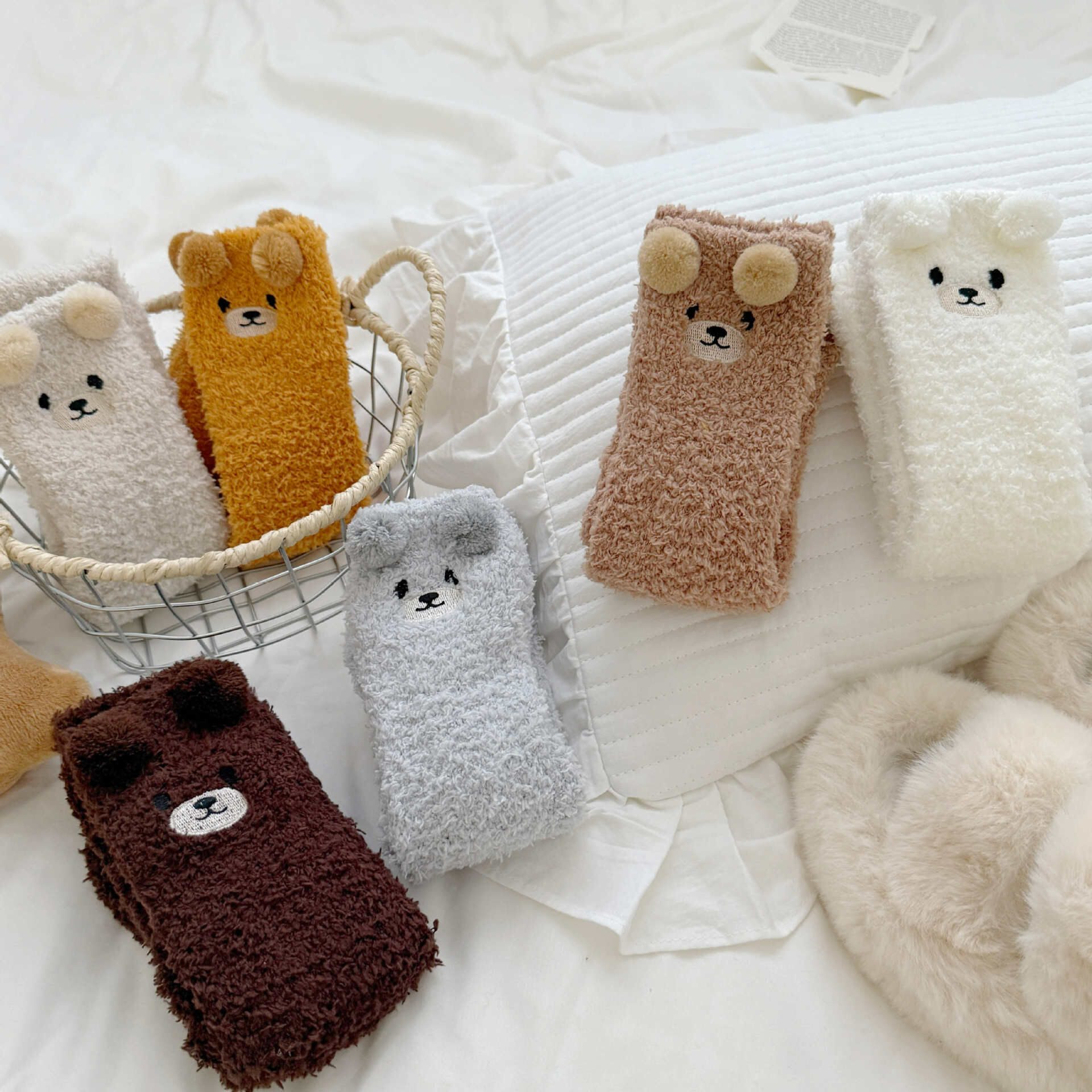 《5462》♾️可愛小熊珊瑚絨保暖襪