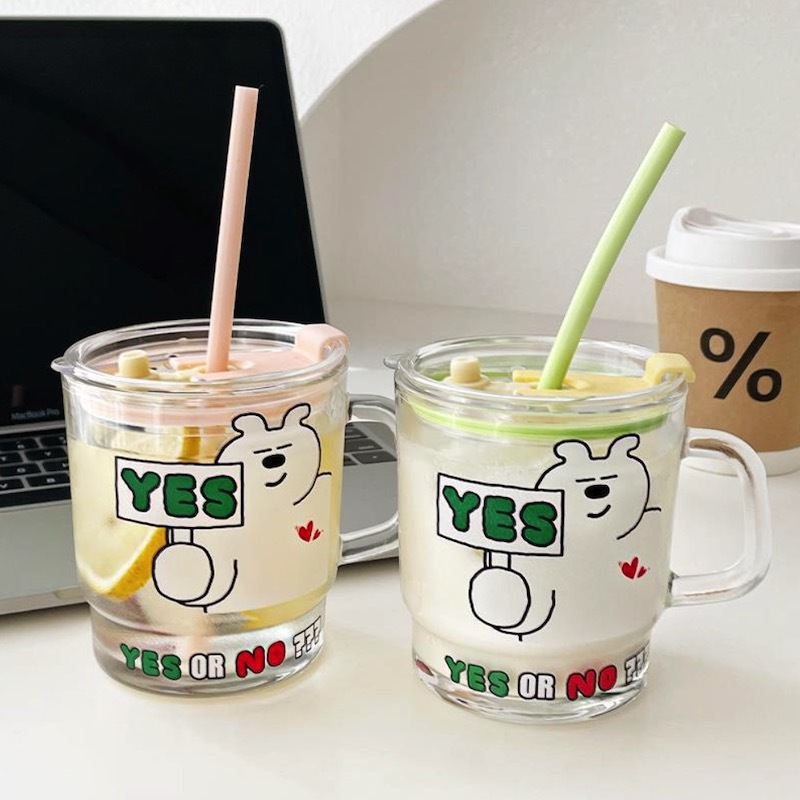 《12288》白熊說YES與NO手把玻璃杯/350ml