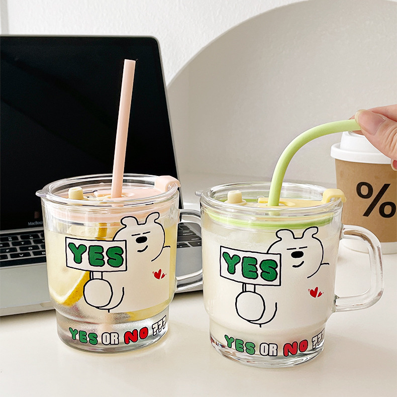 《12288》白熊說YES與NO手把玻璃杯/350ml