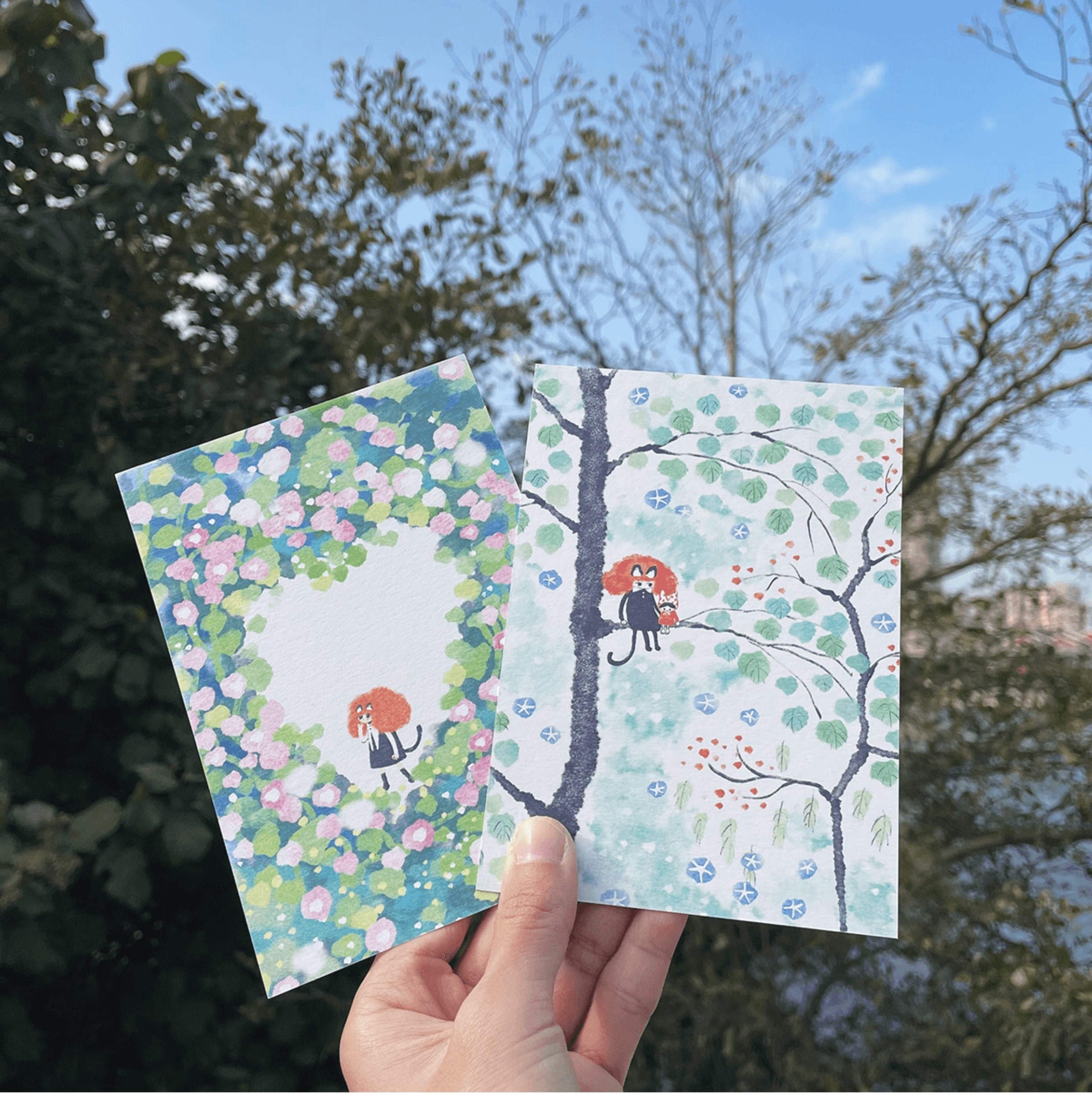 Nekocha Postcard - Hillside