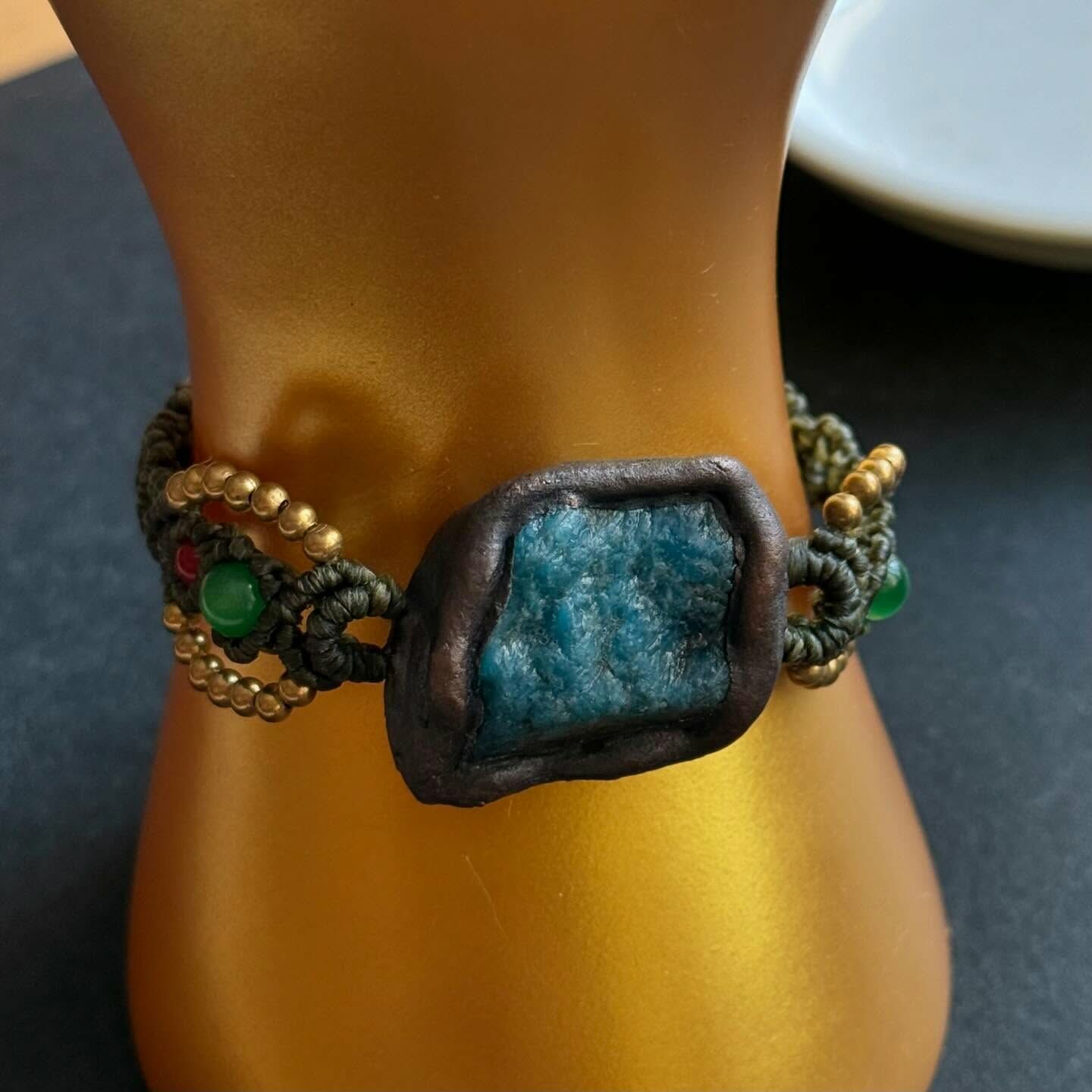 [原石] 藍磷灰石 蠟線編織手環 設計師原創款