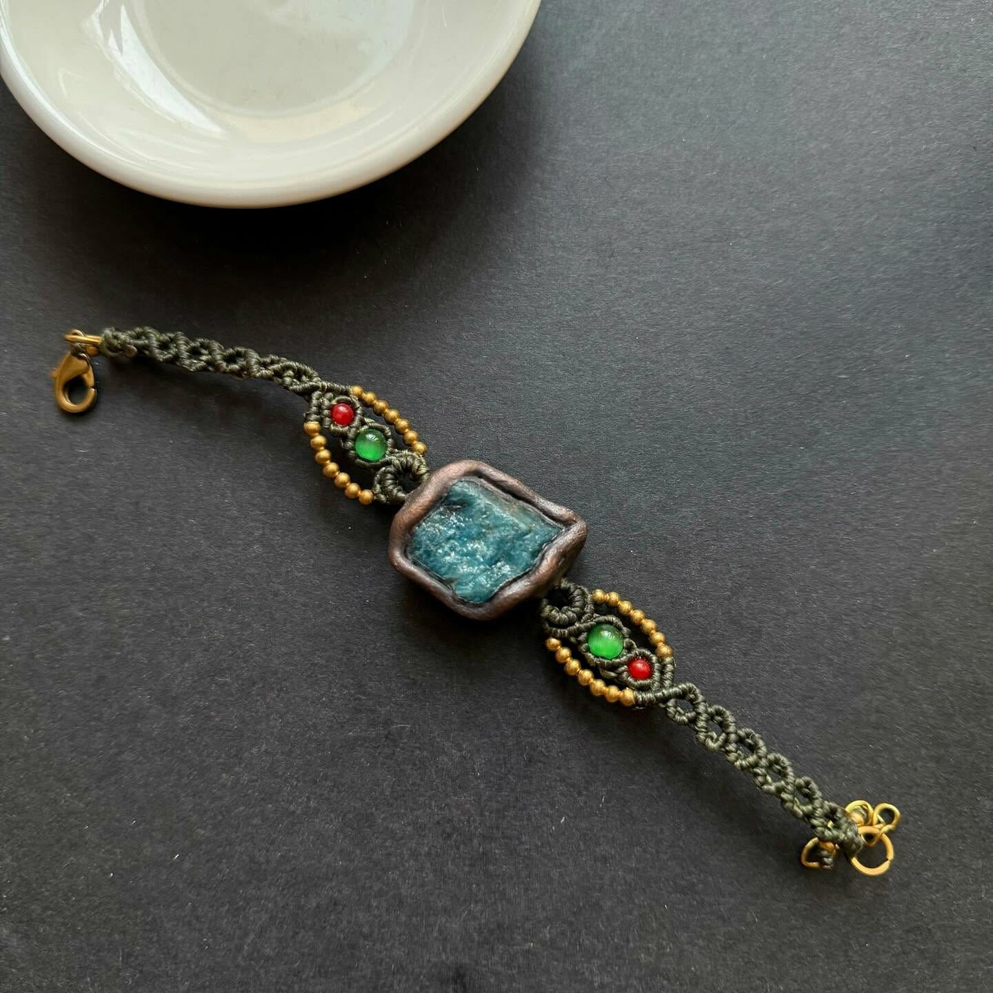 [原石] 藍磷灰石 蠟線編織手環 設計師原創款