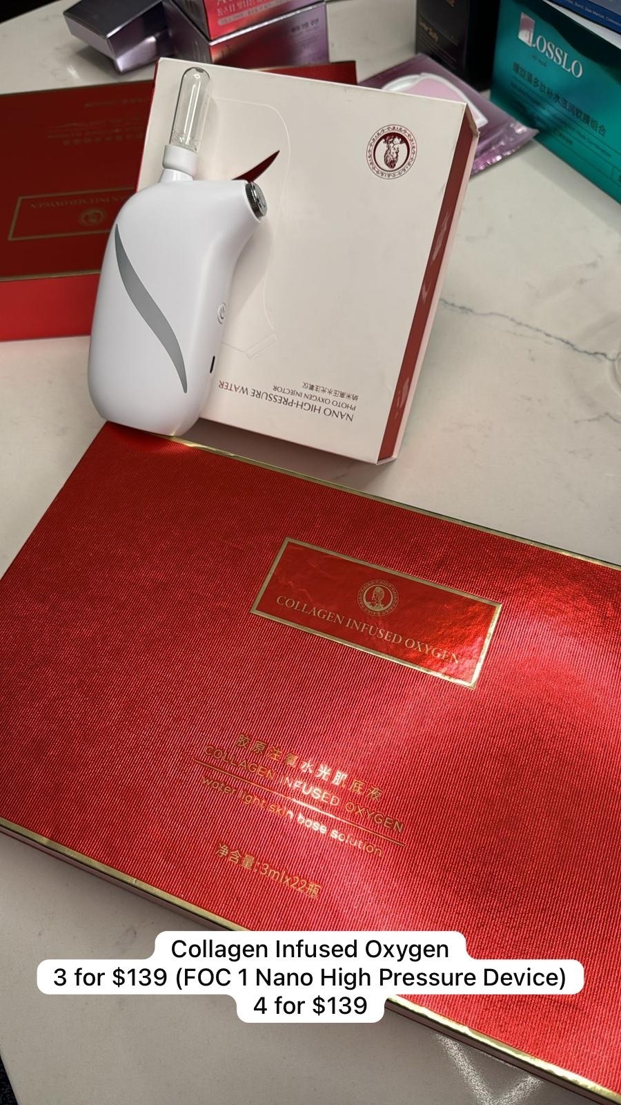 3 COLLAGEN INFUSED OXYGEN + 1 FOC NANO SPRAY DEVICE