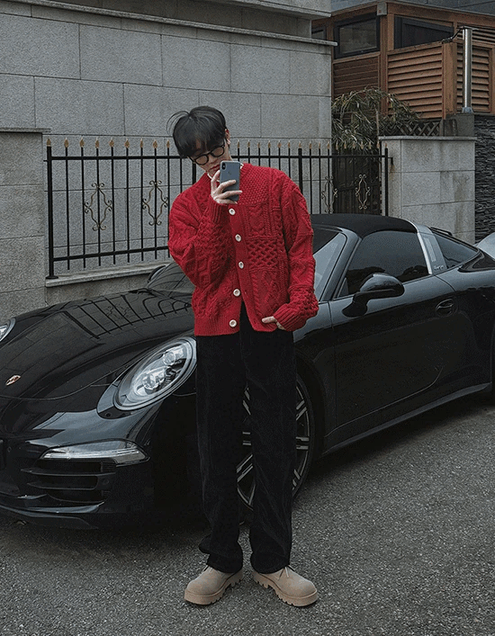 圓領羊毛麻花針織開襟衫