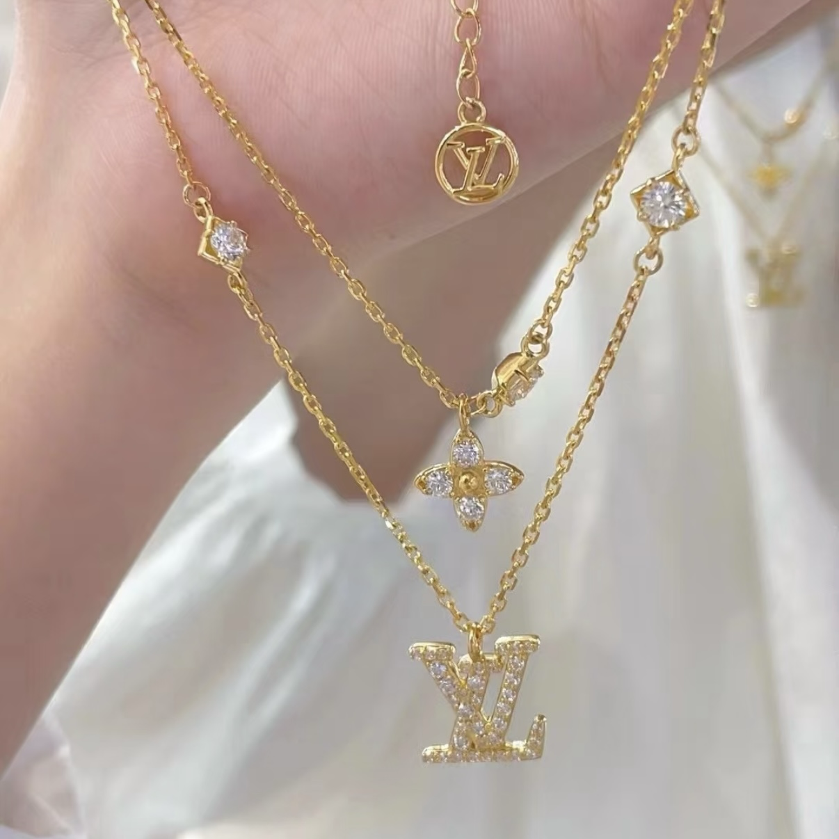 18k”lv千金晶鑽奢華老花卉”高奢定製雙層項鍊