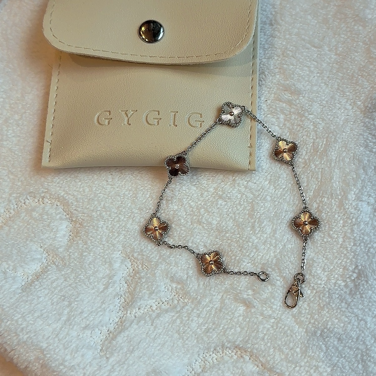 【mini手鍊】18k”聖誕鐳射玫瑰金四葉草六花”高奢定製款