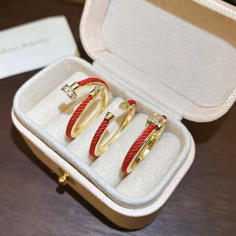 lucky過節限定幸運紅繩”釘子字母編織開口戒系列