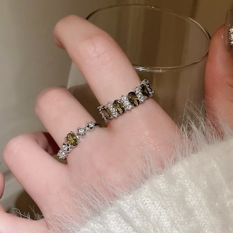 14k墨綠復古宮廷晶鑽石橢圓鑽開口戒