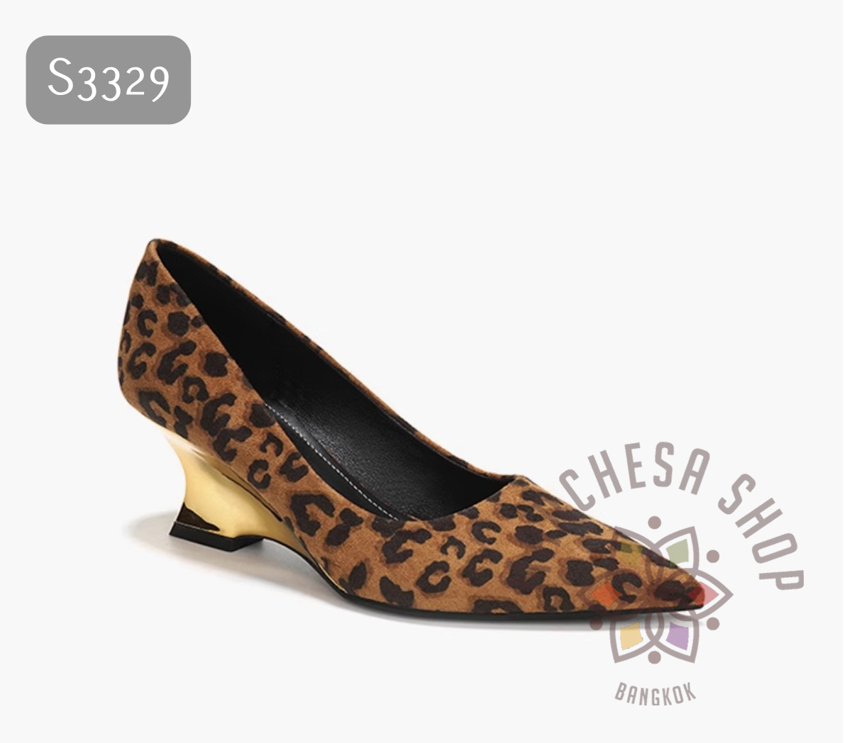 S3329- 羊猄皮金屬特色船踭尖頭高踭鞋