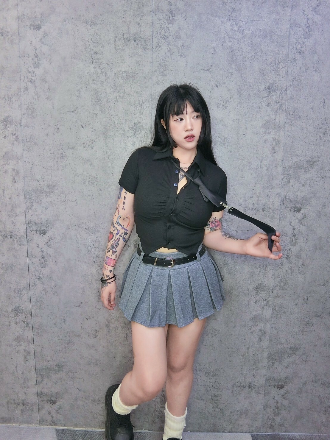 百褶迷你短裙*內有褲