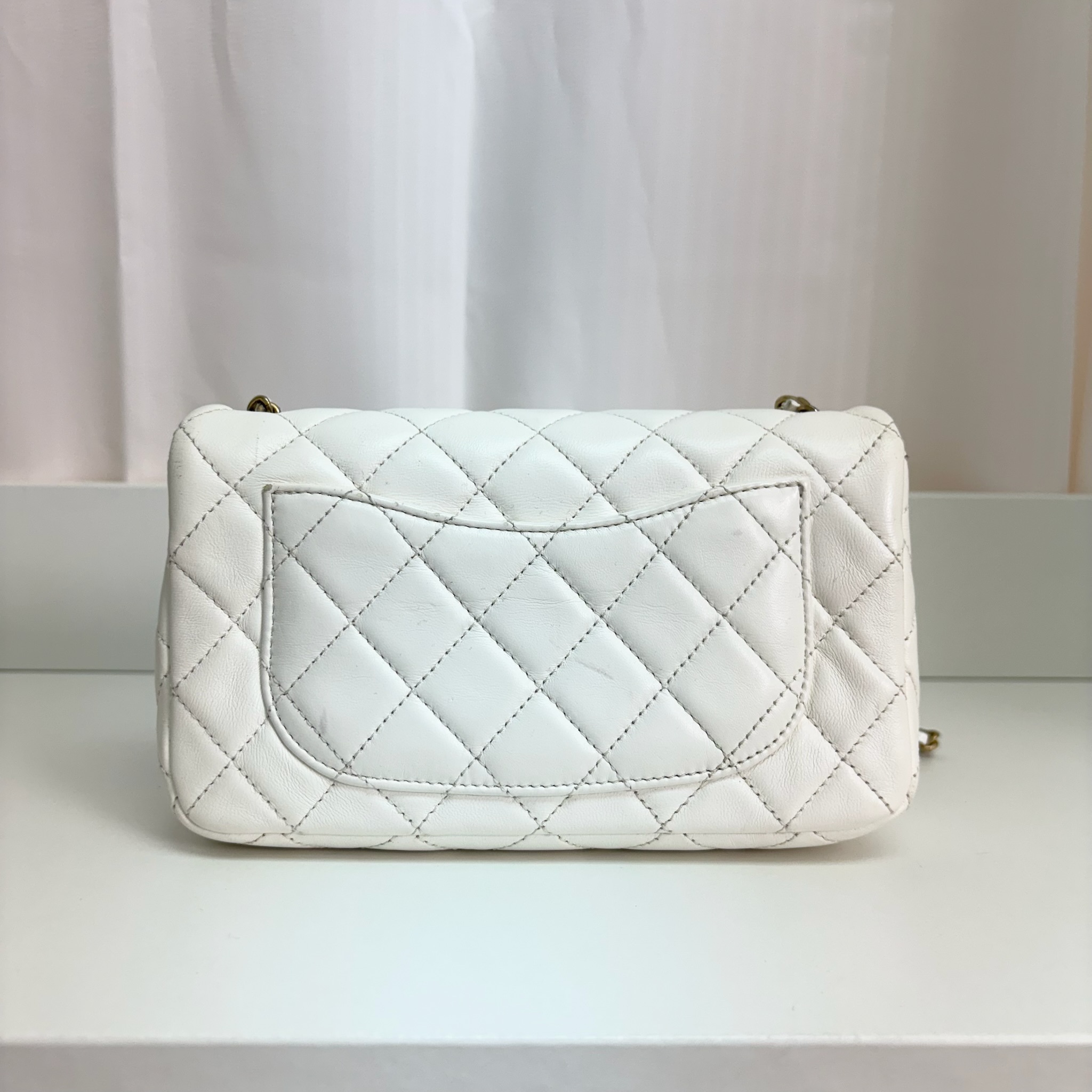Chanel Mini Flap Bag With Gold Ball - White / Ghw