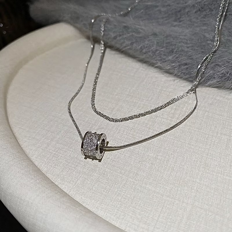 silver低奢銀晶鑽小蠻腰雙層蛇骨閃鑽項鍊