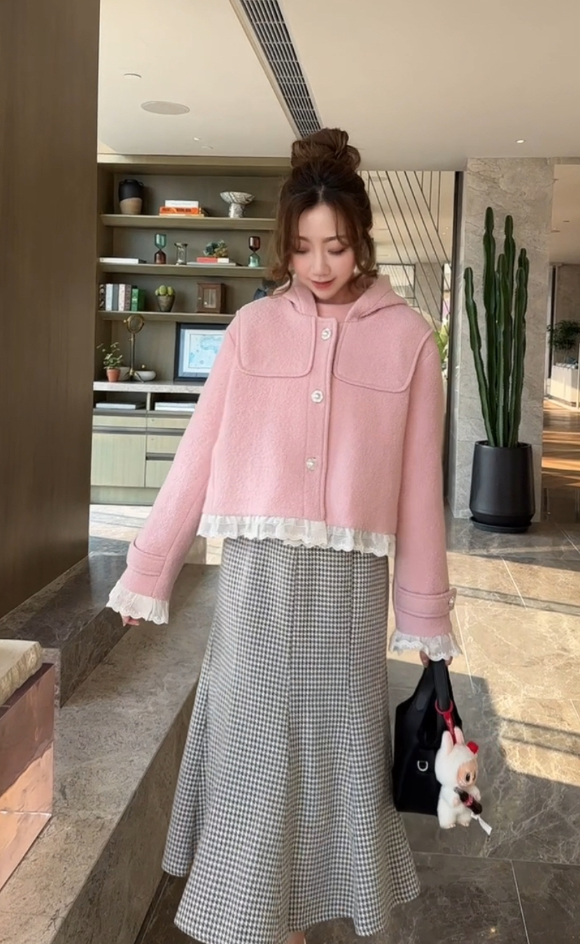 *BJ2 MADE SERIES* THE 100% WOOL 🐏 LACE RUFFLE HAT COAT WITH PEARL BUTTONS  2024