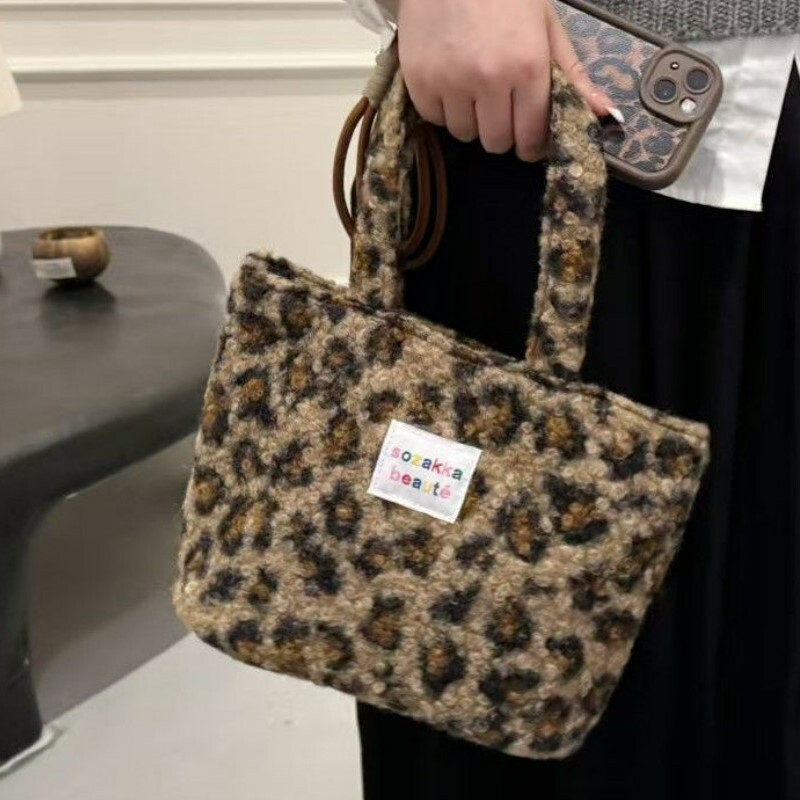 《5469》秋冬新款豹紋手提毛絨包