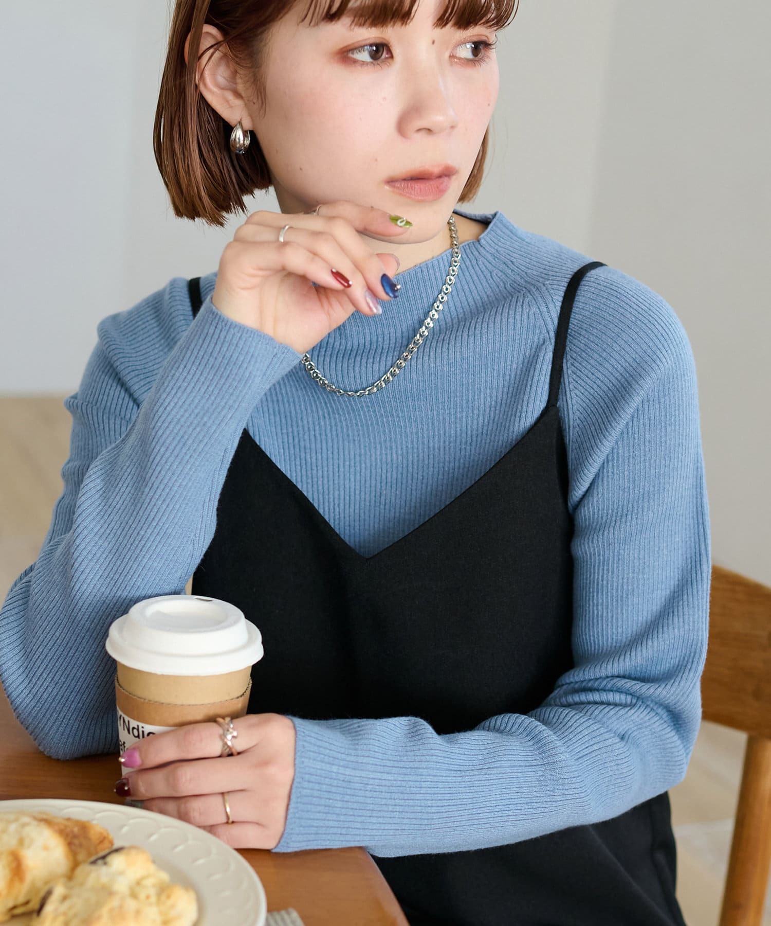 Discoat(ディスコート)  【新色追加！】リブハイネックプルオーバー《WEB限定カラーあり》藍（DCZ10A2205A0006）