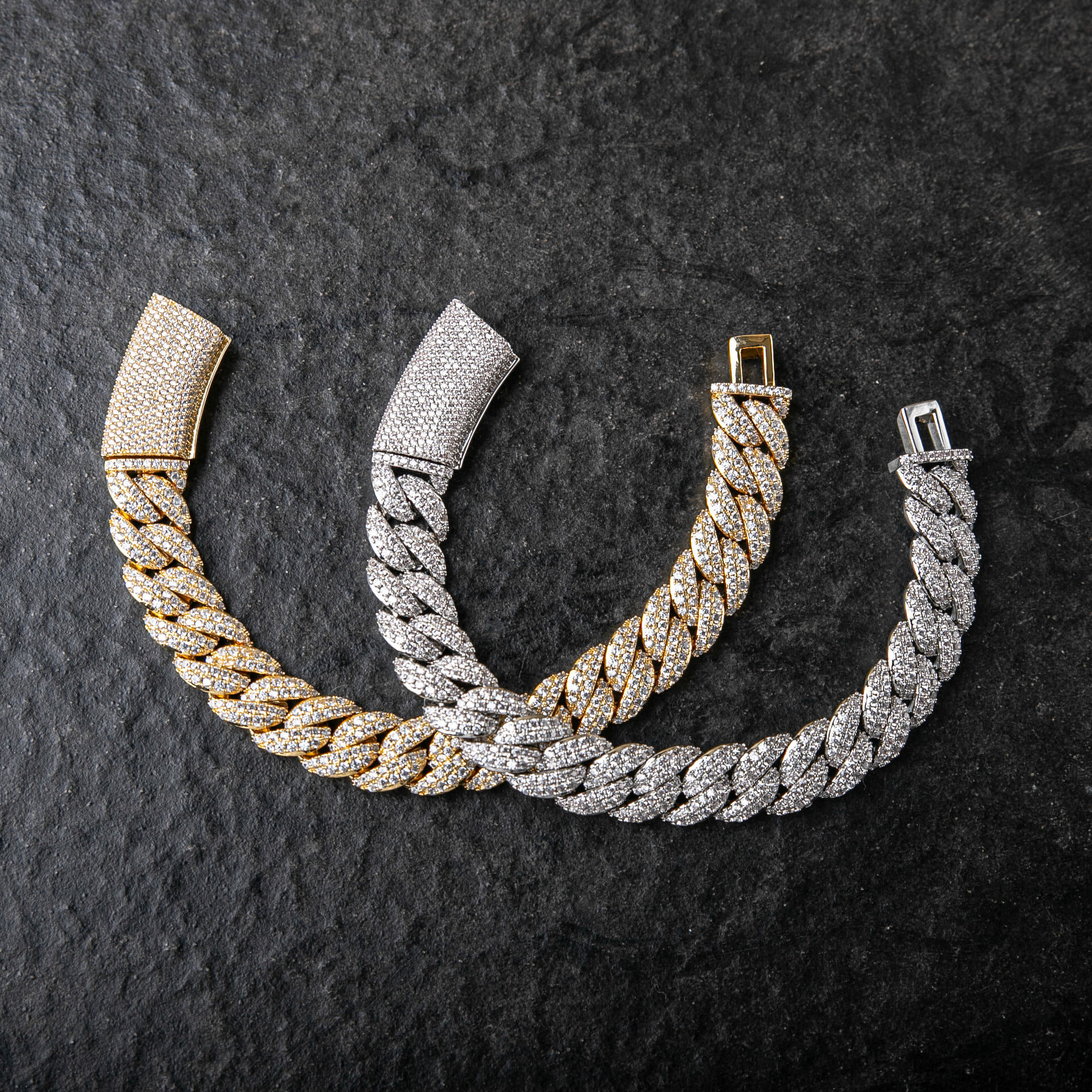 13mm滿鑲泡泡菱形古巴手鍊