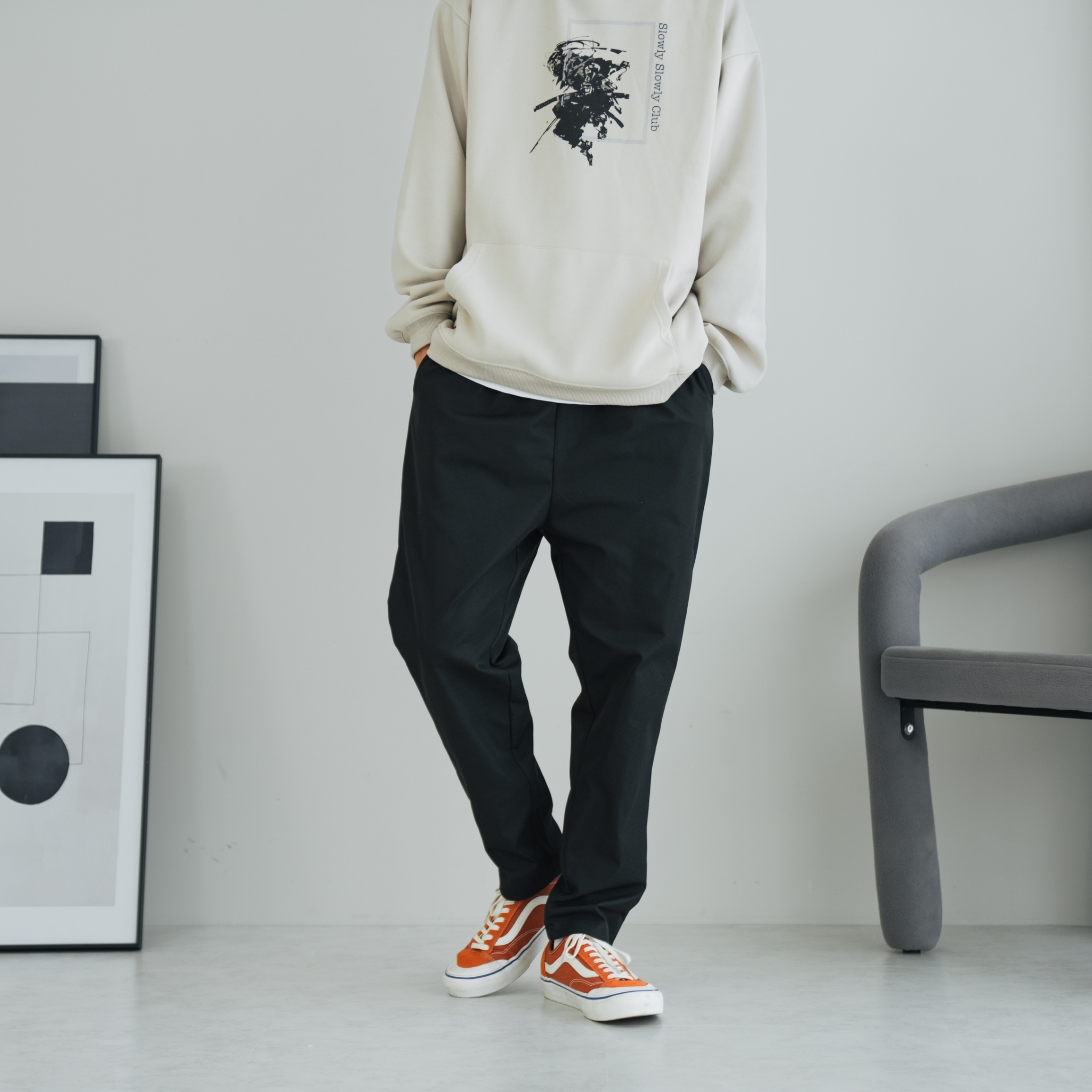 SBG 微彈寬鬆工裝素面長褲 0937