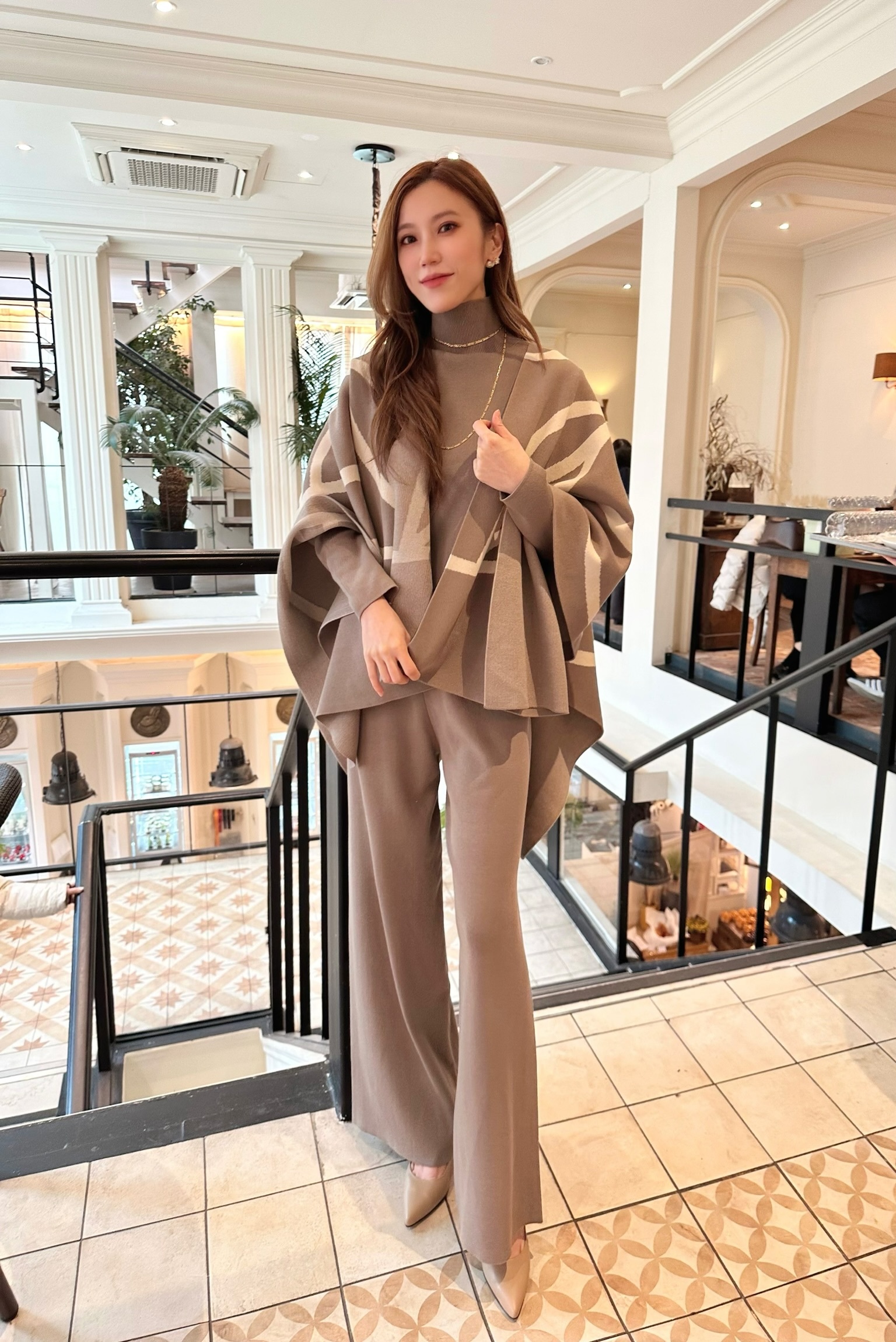 長袖針織線條披肩套裝 (3件組SET)