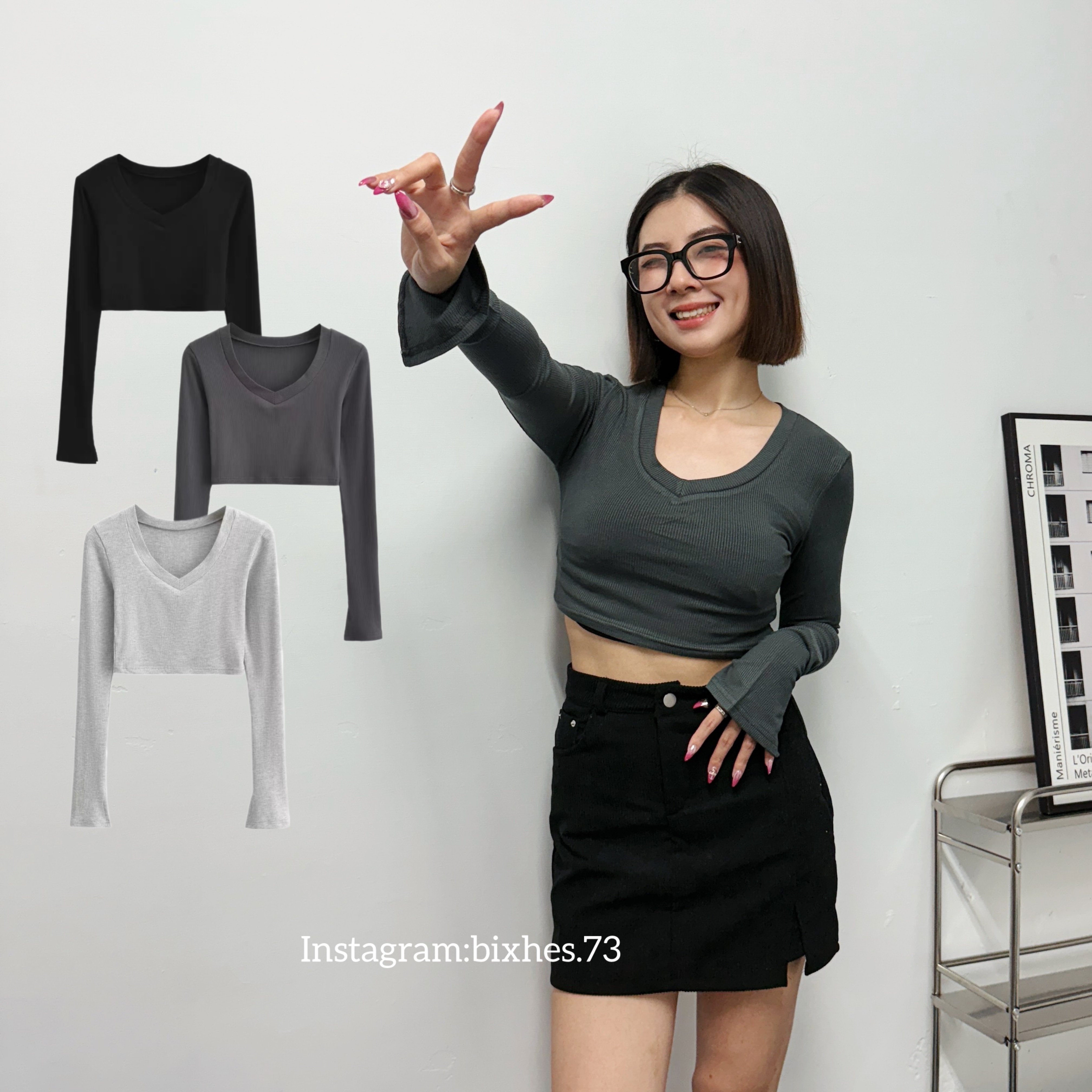 基礎V領短版長T(B00110)