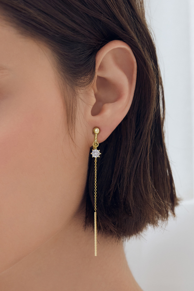 單鑽垂墜線條。夾式耳環