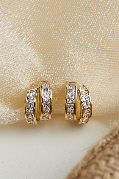 水鑽C字交疊。夾式耳環