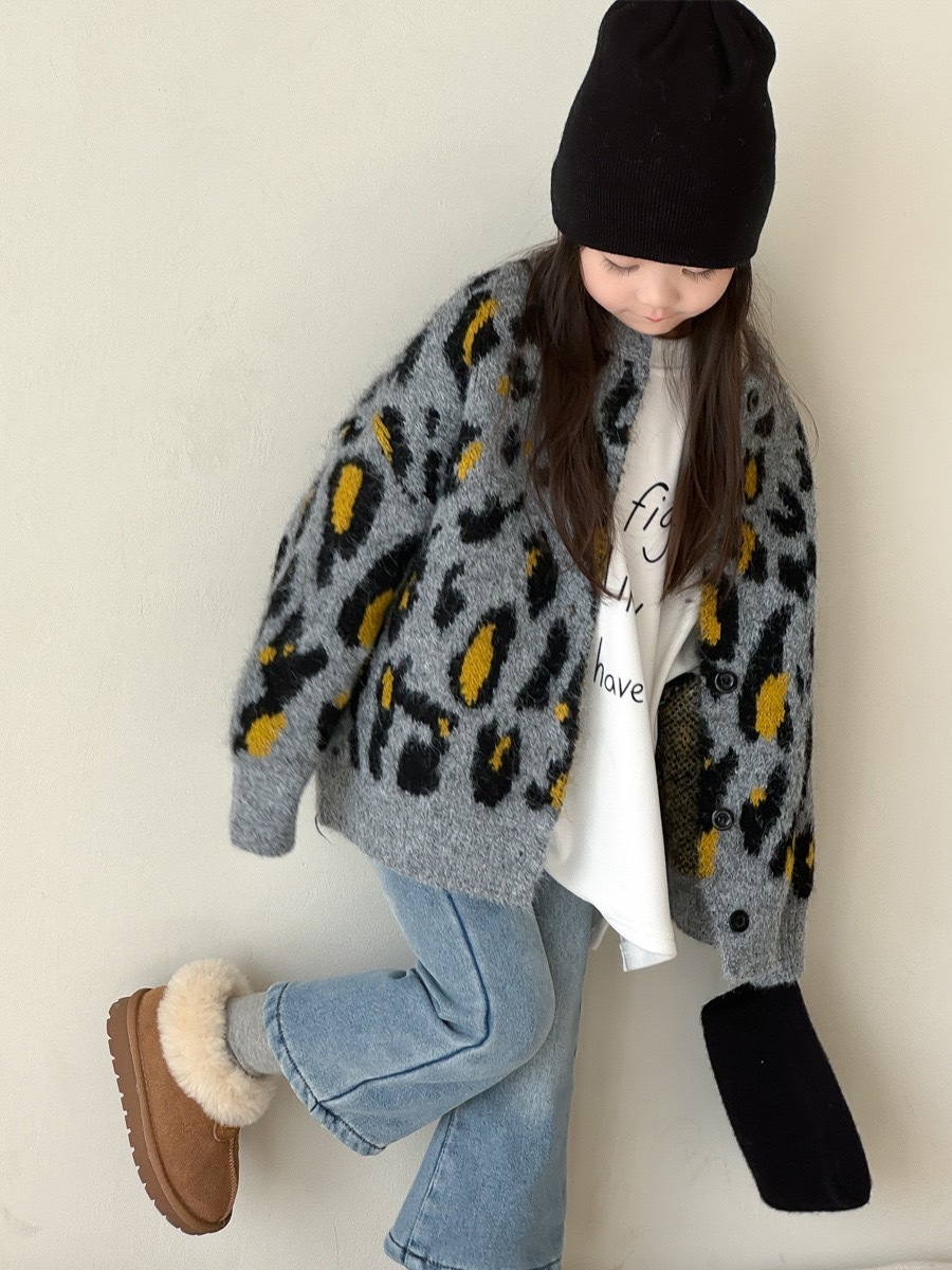 灰色豹紋針織外套
