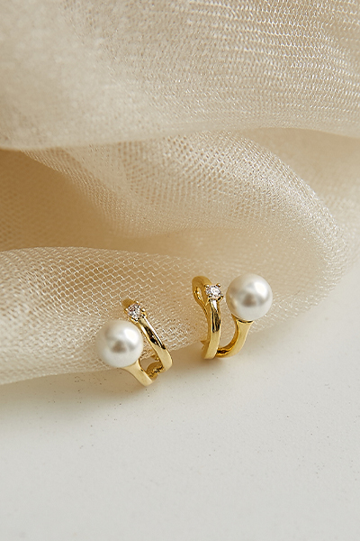 珍珠小單鑽。夾式耳環