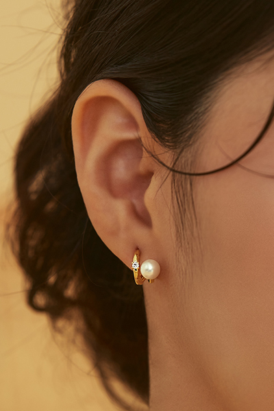 珍珠小單鑽。夾式耳環