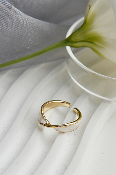 畫釉交錯感可調式戒指(金)