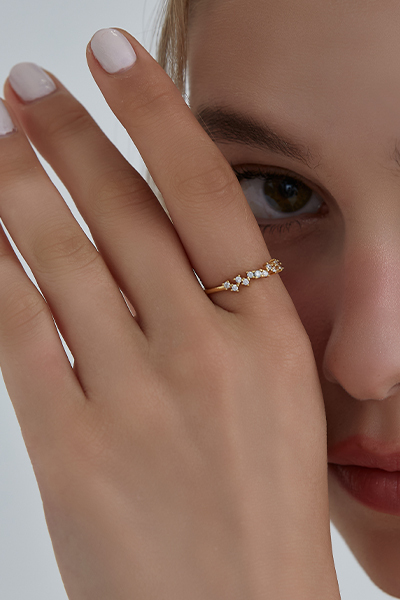 [ 2色 ] 交錯排列小碎鑽可調式戒指