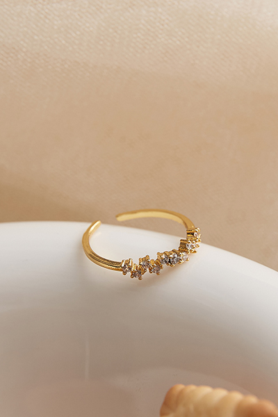 [ 2色 ] 交錯排列小碎鑽可調式戒指