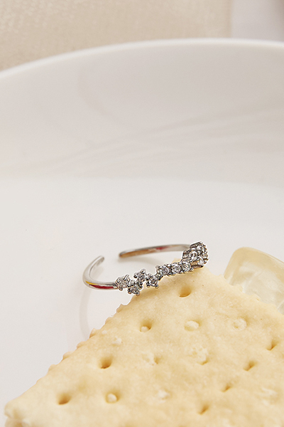 [ 2色 ] 交錯排列小碎鑽可調式戒指