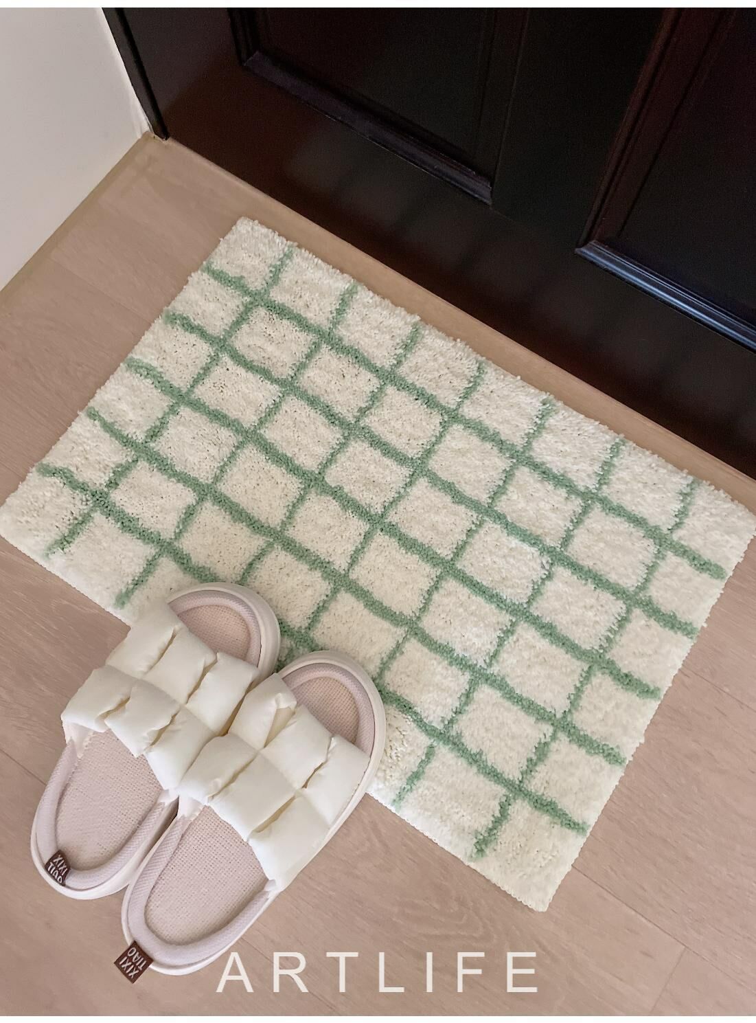 小清新軟毛格子地墊