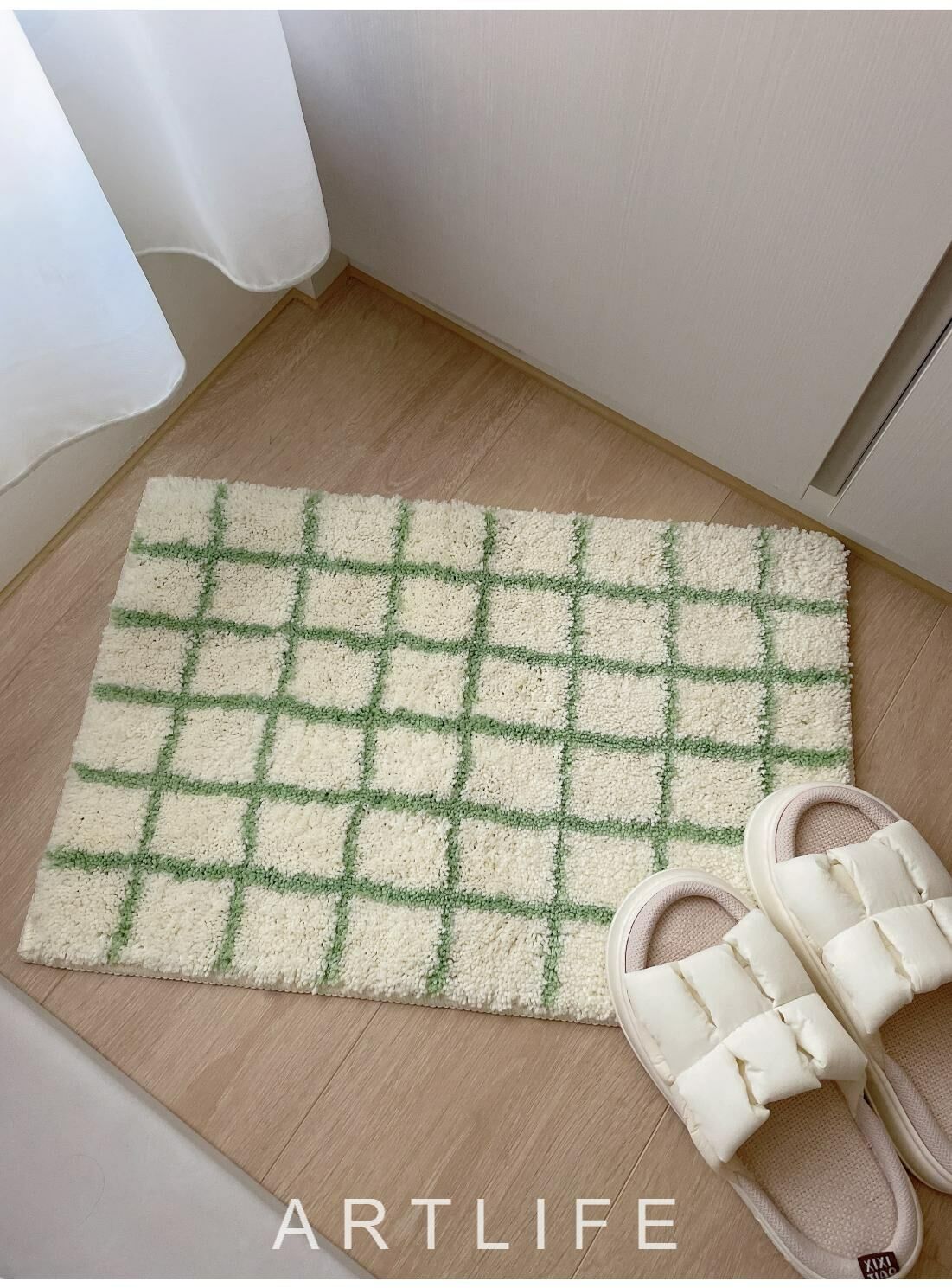 小清新軟毛格子地墊