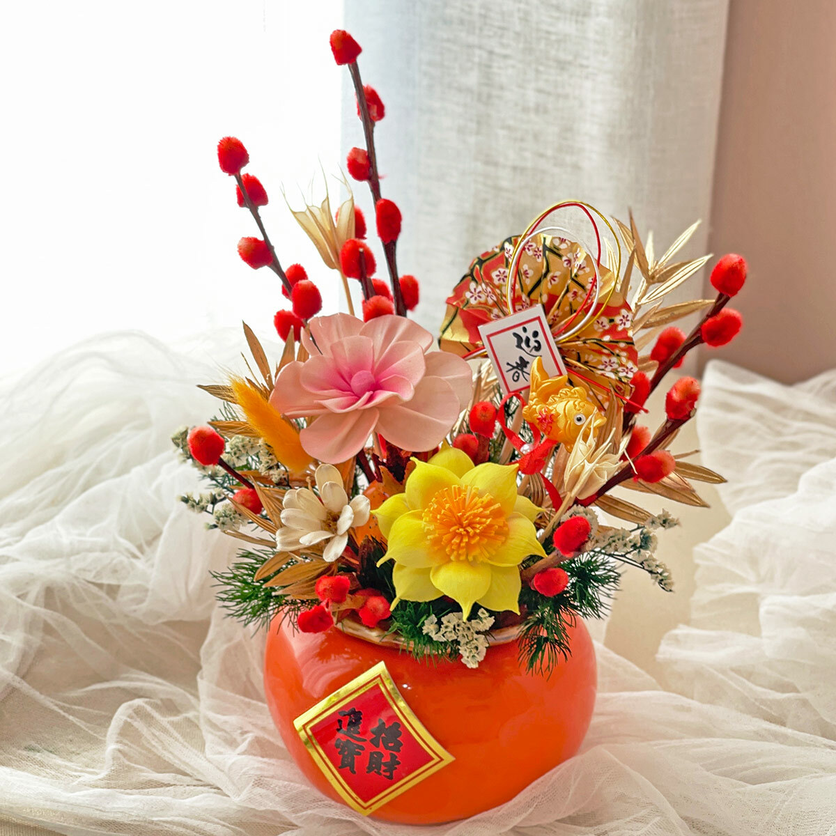 T19｜好柿發生新年小桌花｜乾燥花/永生葉材(新年裝飾隨機)