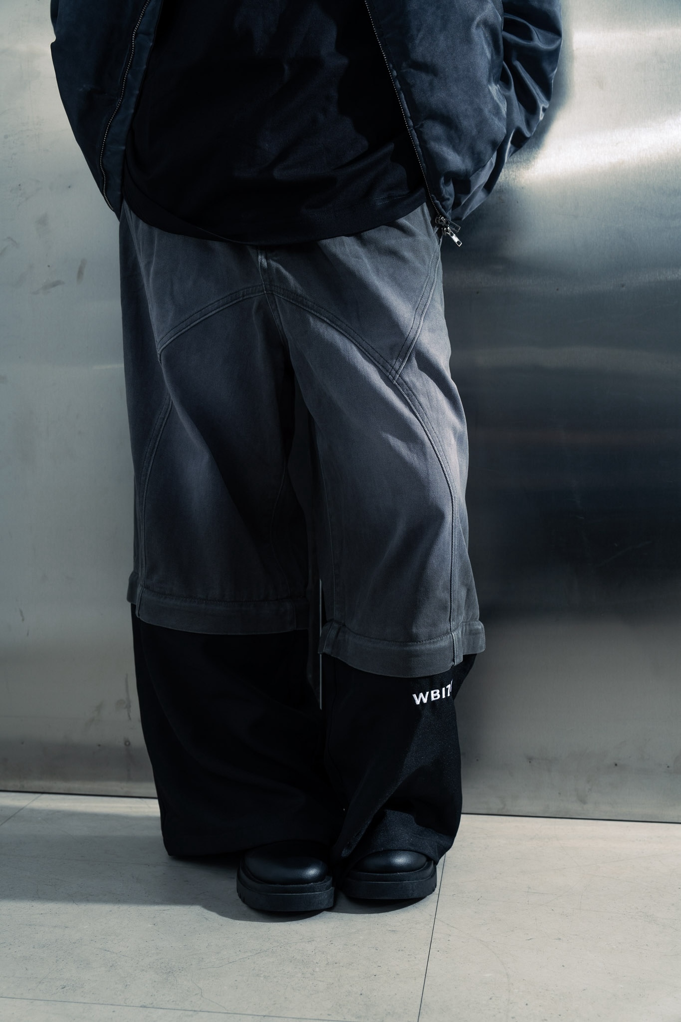 WBI 24SS EPS-02 WBI Denim tactical faux two-piece patchwork pants