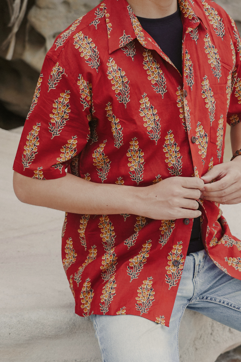 印度蓋染工藝親膚純棉 襯衫 - 金魚草